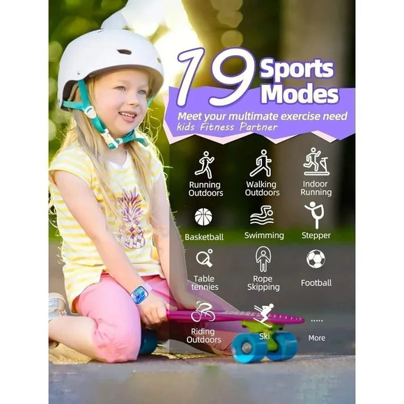 Kids Smart Watch ip68 Waterproof Fitness Tracker Watch Gift  For Teens- Purple - Picture 3 of 16